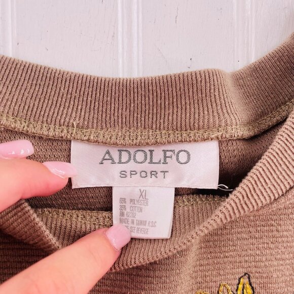Vintage Adolfo Sport Sweatshirt‎ XL Brown & Yellow Embroidered Crest Design - Picture 4 of 4